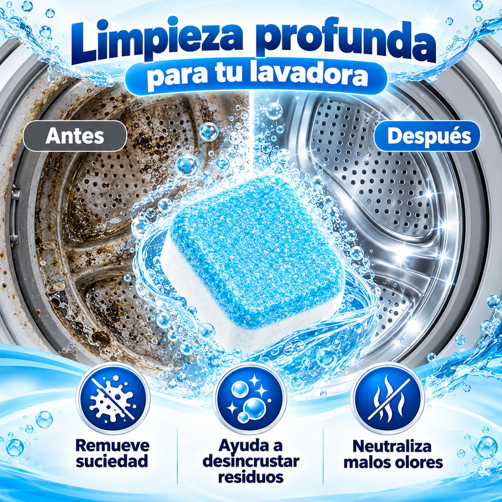 Pastillas Limpiadoras para Lavadora Efervescentes – Pack 24 Unidades (2 Cajas)