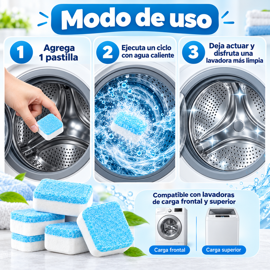 Pastillas Limpiadoras para Lavadora Efervescentes – Pack 24 Unidades (2 Cajas)