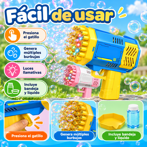 Pistola de burbujas automática: fácil de usar, presiona el gatillo y genera muchas burbujas